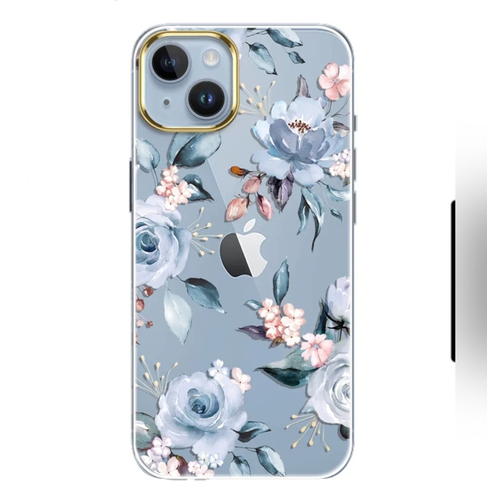 Iphone 14 Shockproof Clear Floral Pattern Hard Back Cover Case 6.1 inch